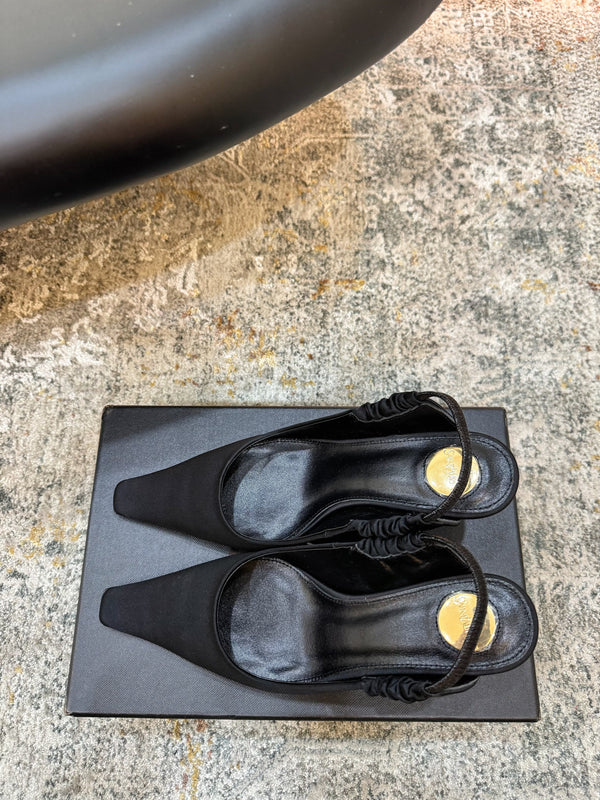 YSL Anne-Marie Slingback 8cm Black Sheepskin Silk 637229