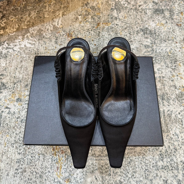 YSL Anne-Marie Slingback 8cm Black Sheepskin Silk 637229