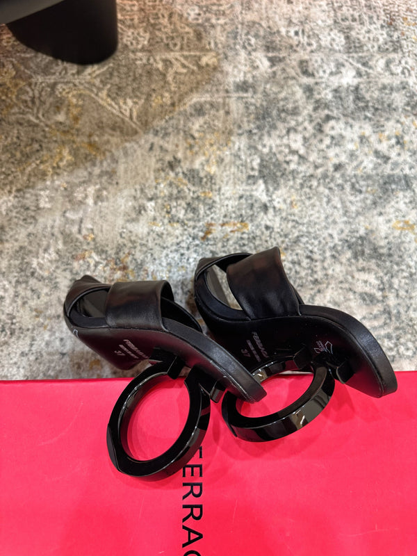 Ferragamo Gancini-Heel Padded Sandals 9cm Black Cowhide 694847