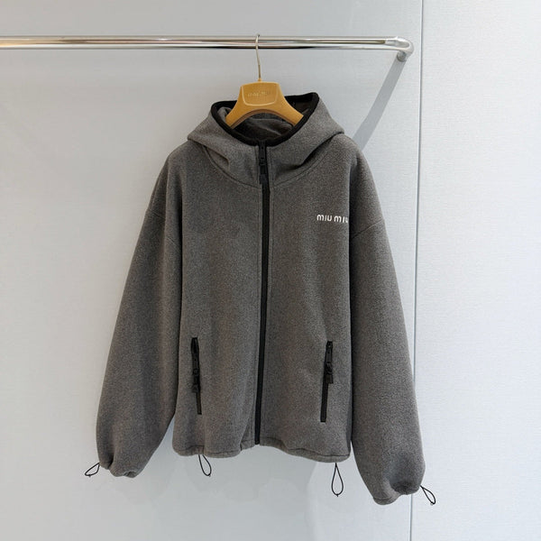 Miu 26s Stand-Collar Coat Grey Polyester 418737