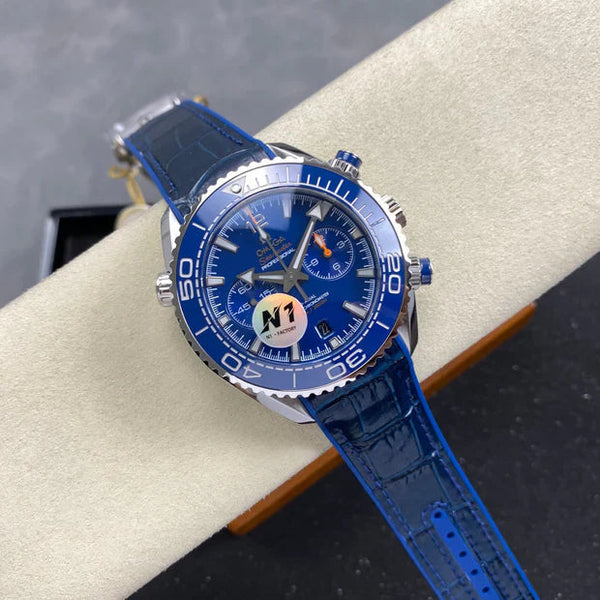 Omega Seamaster 46mm Blue Dial Sliver Case Blue Crocodile Leather