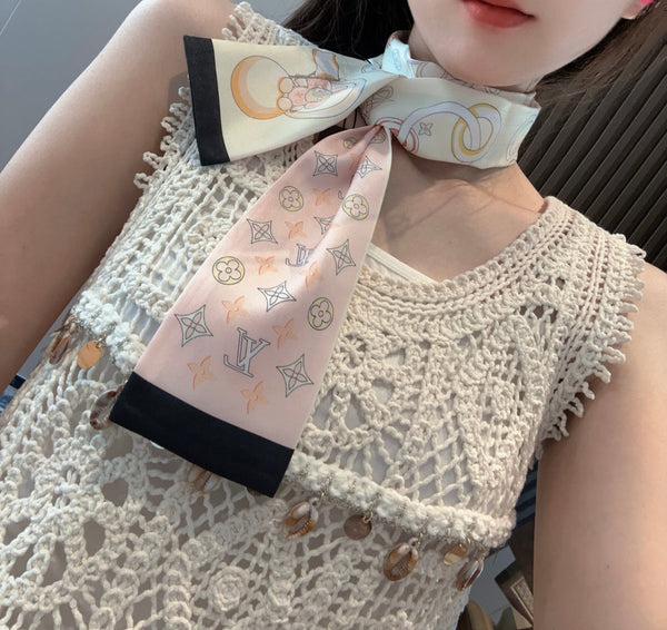 LV Twilly Mini Scarf 105 Pink Beige Silk Twill 147675