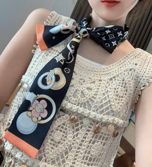 LV Twilly Mini Scarf 105 Black Silk Twill 147676