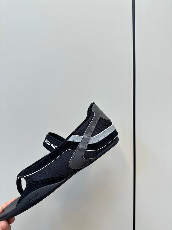 Miu Thong Sandals In Black Suede Mix Tech Fabric