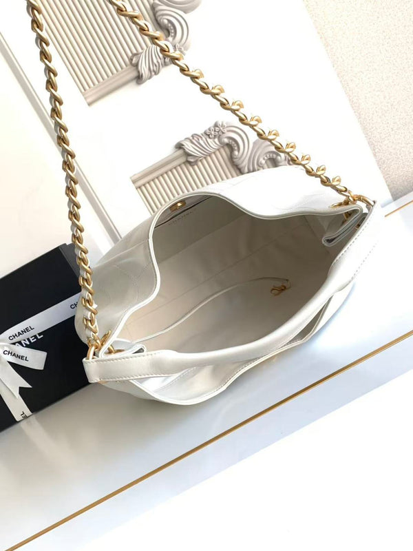 Chanel 2026 Hippie Hobo Bag 35cm White Calfskin 326214