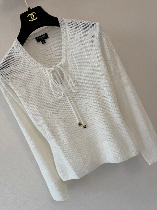 CC 26s V-Neck Long-Sleeved Pullover White Wool 423109