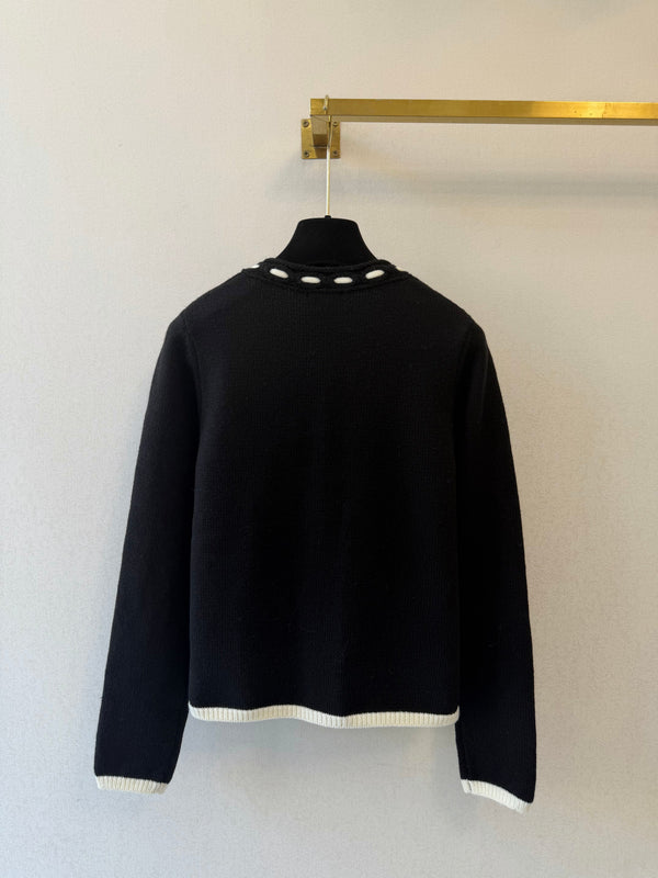 CC 26s Cardigan Contrast Trim Black Wool Cashmere 429782
