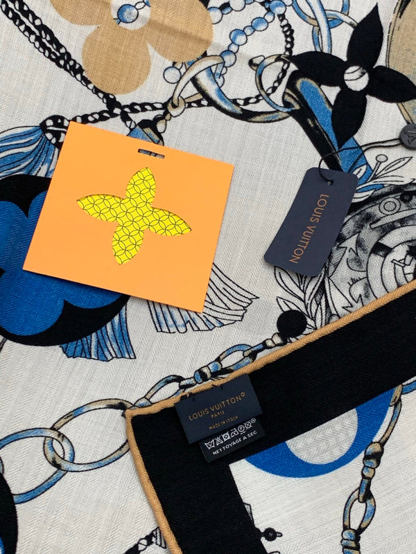 LV Latest Style Scarf 140cm Black Blue Cashmere 969239
