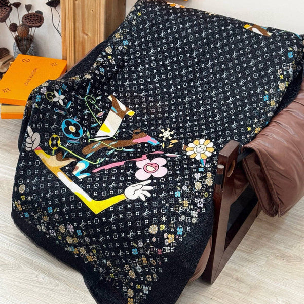 LV Glowing Scarf 200cm Black Colorful Cashmere 970879