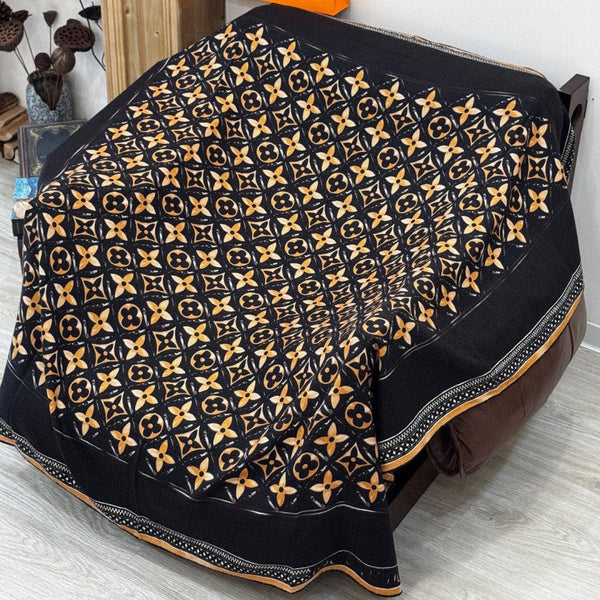 LV Velvet Square Scarf 135cm Black Beige Cashmere 970942