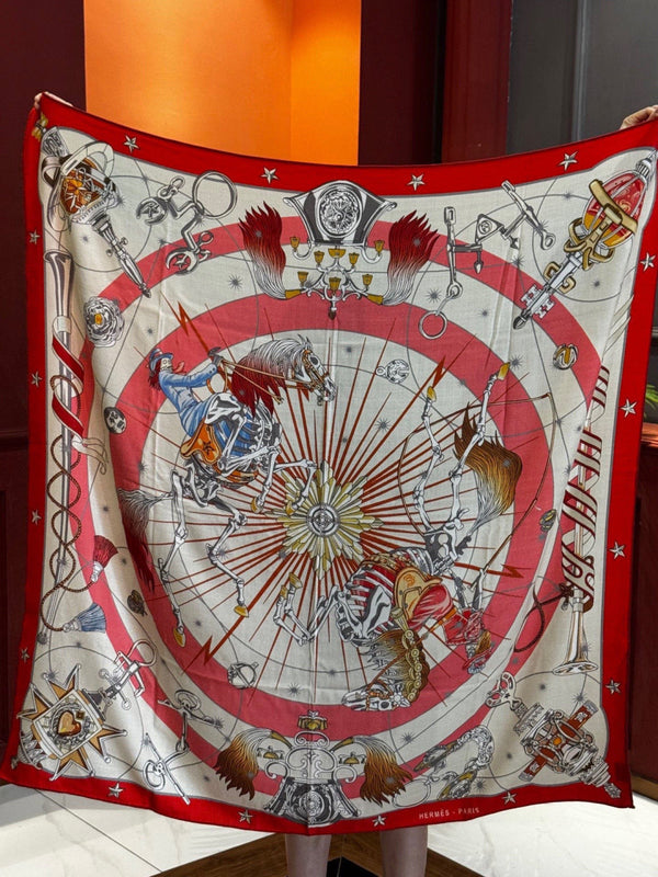 HM Starry Night Chorus Scarf 140cm Red Beige Cashmere 970971