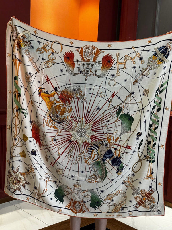 HM Starry Night Chorus Double-Sided Scarf 140cm White Silk Cashmere 143718