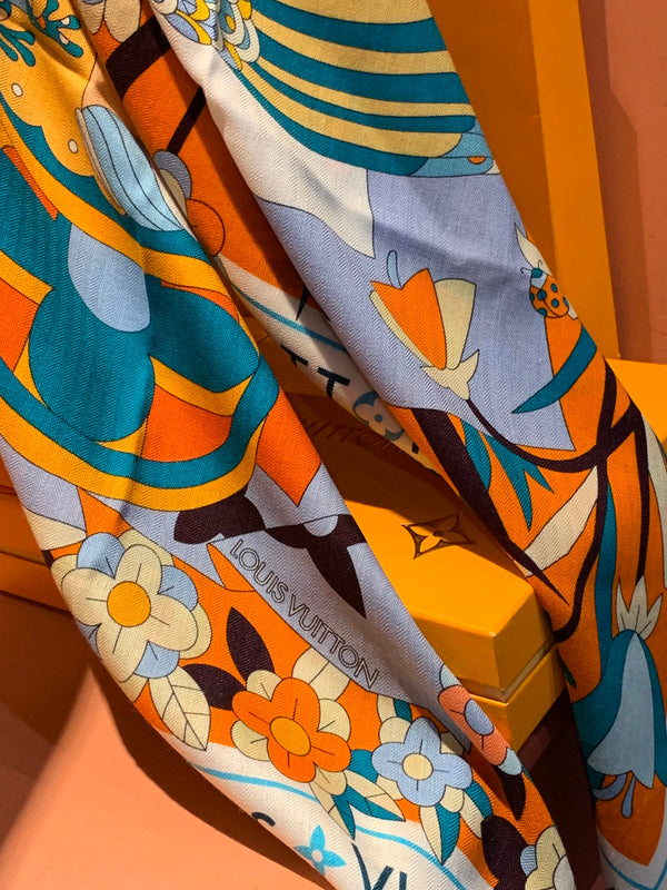 LV Double-sided Scarf 135cm Orange Cashmere Silk 143726