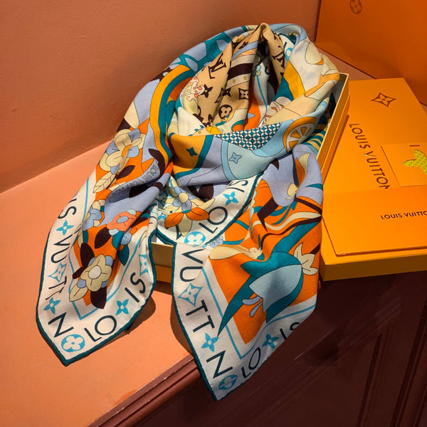 LV Double-sided Scarf 135cm Orange Cashmere Silk 143726