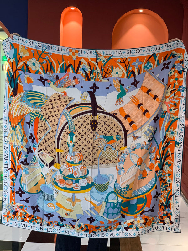 LV Double-sided Scarf 135cm Orange Cashmere Silk 143726