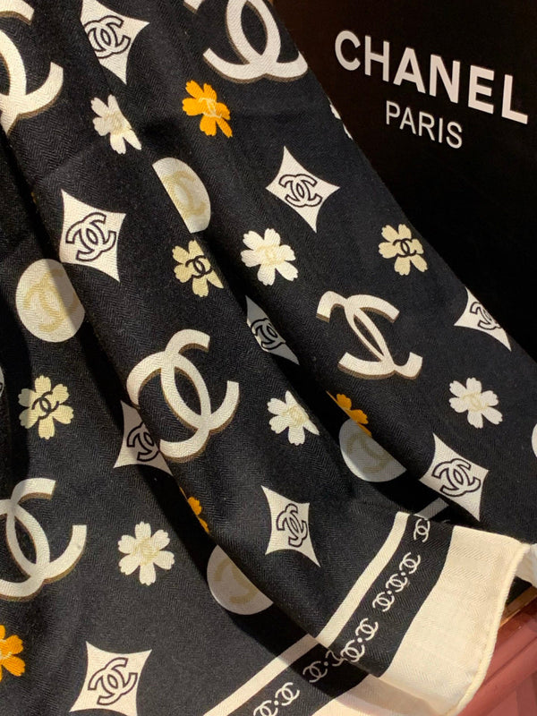 CC Scarf 140cm Black Monogram Silk Cashmere 143733