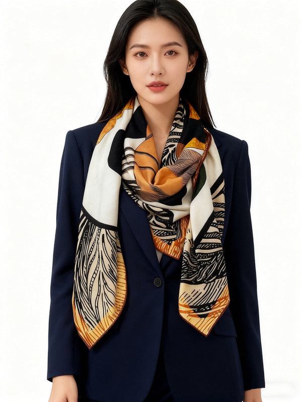 HM 26s Double-sided Scarf 140cm White Brown Silk Cashmere 153142