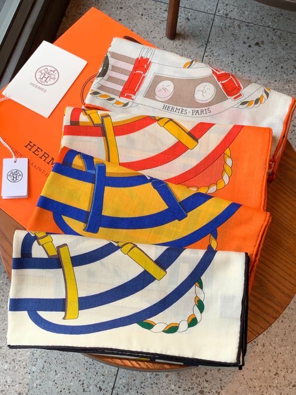 HM 26s Double-sided Scarf 140cm Orange Cream Silk Cashmere 153158