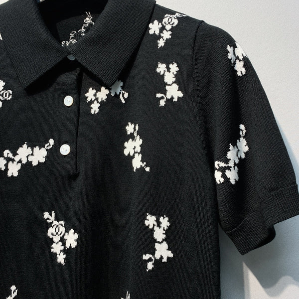 CC SS26 Flower Jacquard Knit Top Black Wool 350907