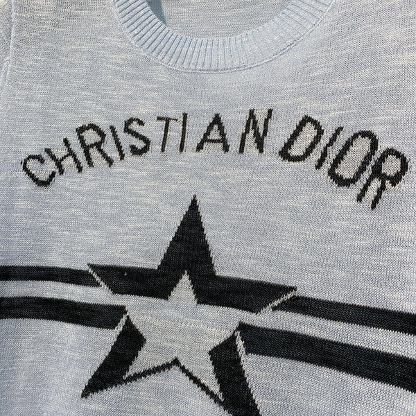 CD SS26 Signature and Star Short-Sleeved Sweater Light Blue Wool 350915