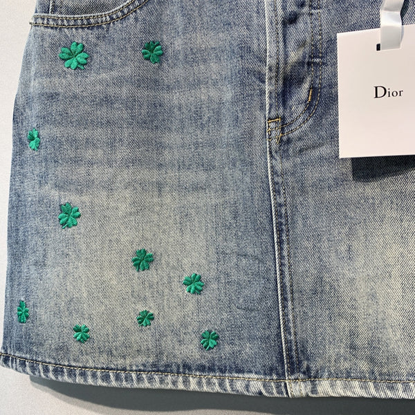 CD Clover Embroidered Mini Skirt Blue Stonewashed Cotton 350924