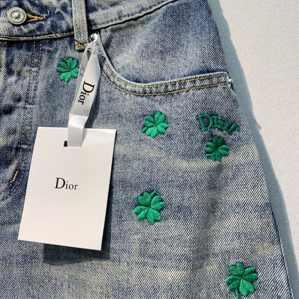 CD Clover Embroidered Mini Skirt Blue Stonewashed Cotton 350924
