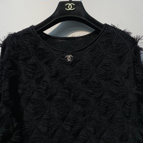 CC SS26 Feather-Trimmed Chiffon Top Black Chiffon 350963