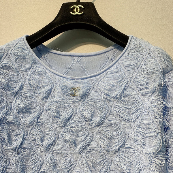 CC SS26 Feather-Trimmed Chiffon Top Light Blue Chiffon 350966