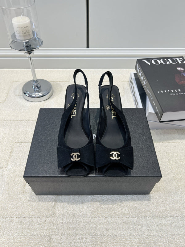 CC 26s Bow Peep-Toe Slingback Black Suede 964578