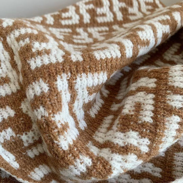 FF Jacquard 180CM Scarf Light Brown White Wool 104534