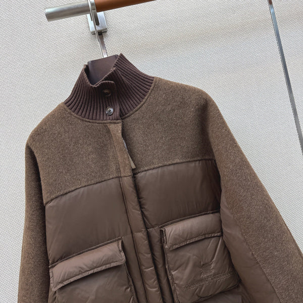 BC 26s Long Puffer Jacket Brown Down Recycled Nylon Fabric 419327