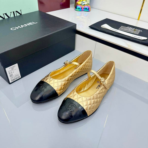 CC 25 Mary Jane Gold Metallic Quilted Black Lambskin 368133
