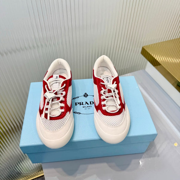 Prad 26s Speedrock Sneakers White Red Patent Leather Mesh Fabric 986639