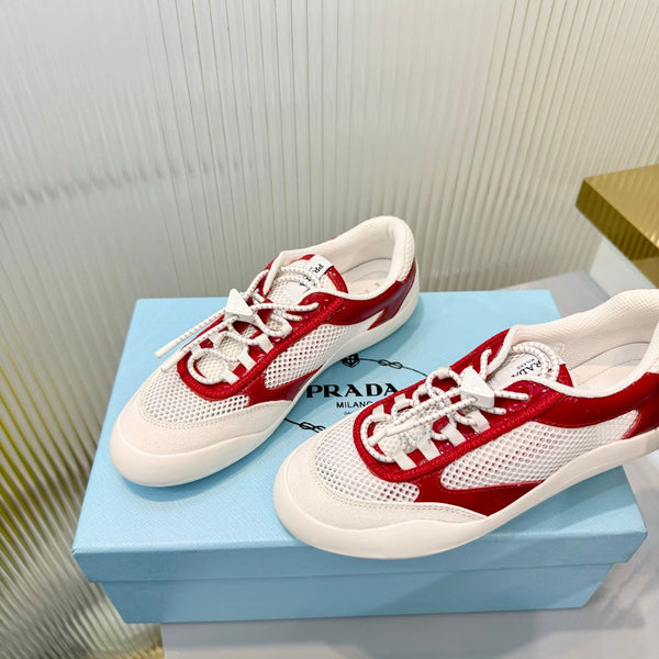 Prad 26s Speedrock Sneakers White Red Patent Leather Mesh Fabric 986639