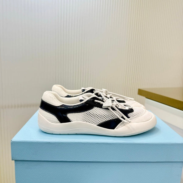 Prad 26s Speedrock Sneakers White Black Patent Leather Mesh Fabric 986640