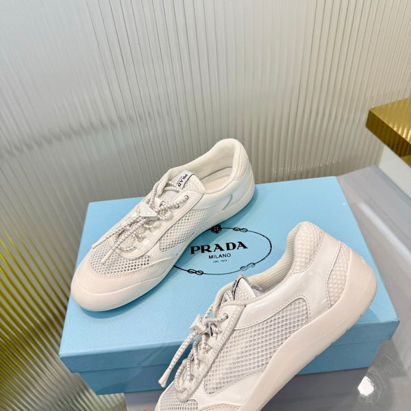 Prad 26s Speedrock Sneakers White Patent Leather Mesh Fabric 986641