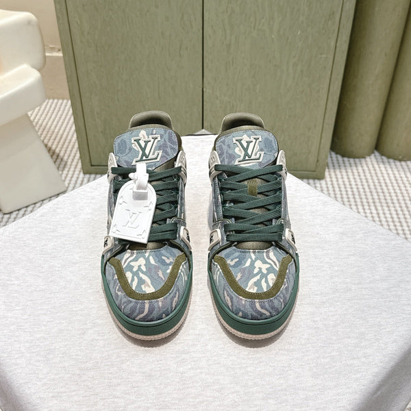 LV Trainer Sneakers Dark Oliver Monogram Denim 515188.