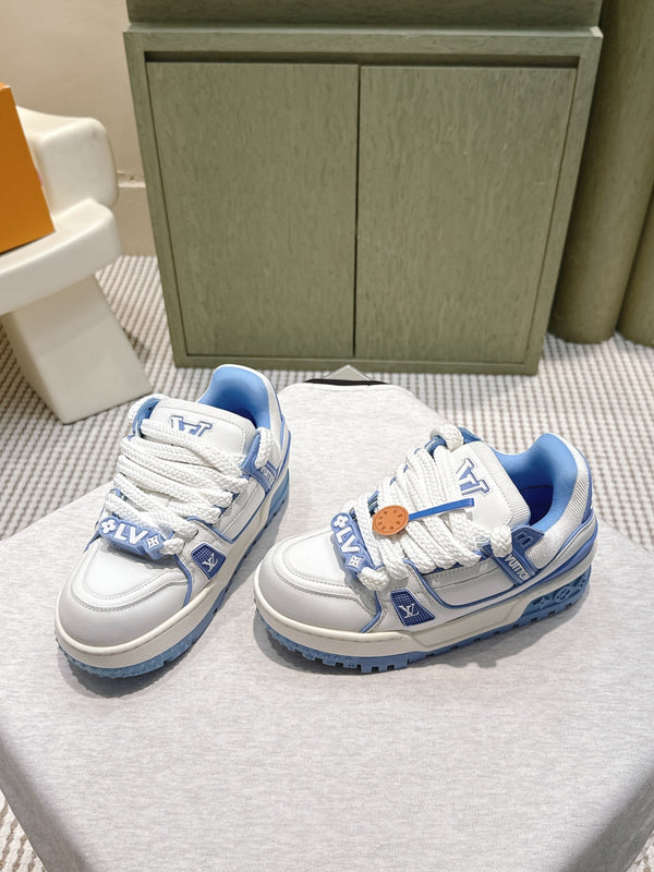 LV Trainer Maxi Sneakers White and Blue Calfskin Mesh 515200