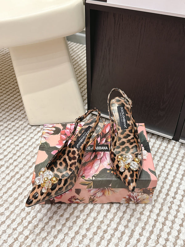 DG Rainbow Slingbacks Leopard Printed Patent Leather 663076
