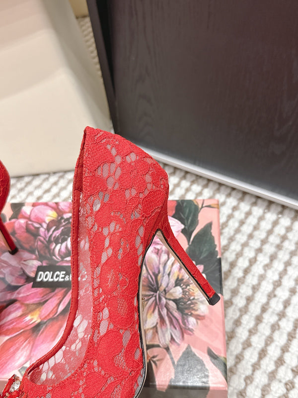 DG Pumps Crystals 9cm Red Taormina Lace 663084