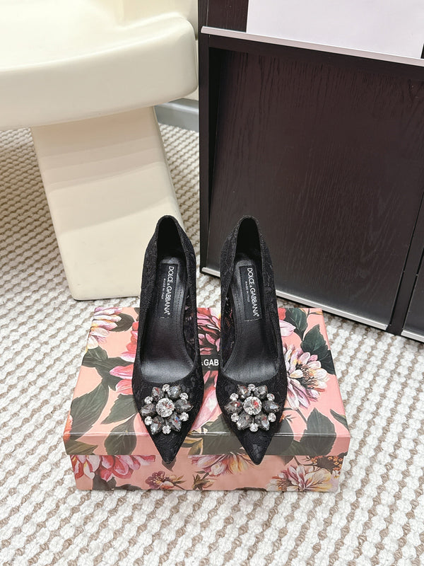 DG Pumps Crystals 9cm Black Taormina Lace 663085