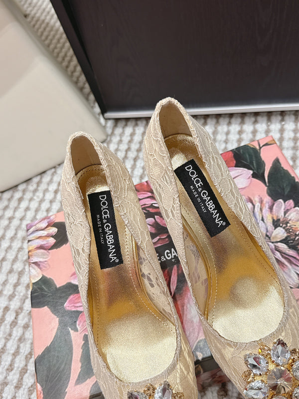 DG 26s Pumps Crystals 9cm Beige Taormina Lace 663088
