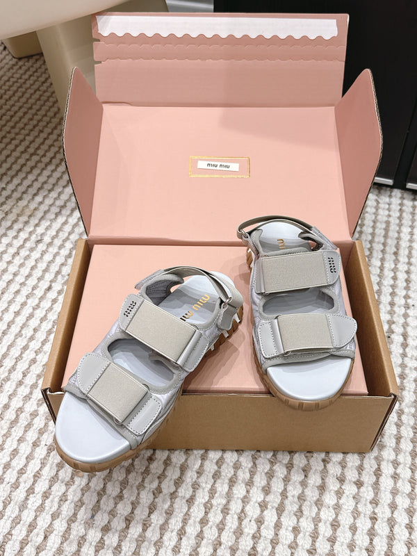 Miu 26s Velcro Sandals Grey Nylon Suede 632332