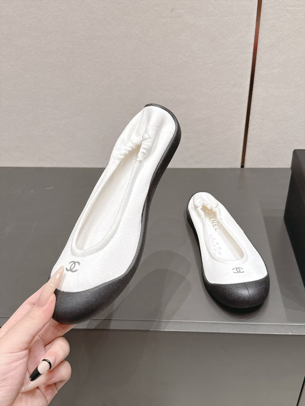CC 26s Ballet Flat Elastic Heel Black White Suede TPU 990247
