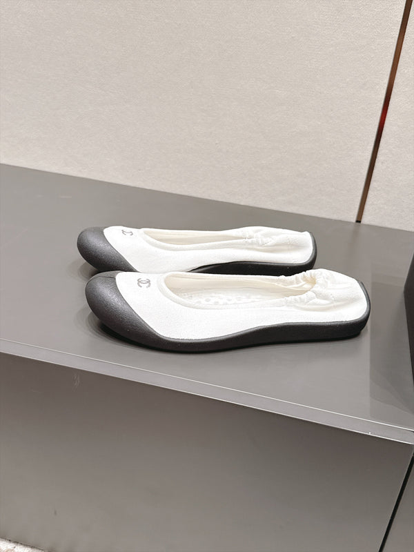 CC 26s Ballet Flat Elastic Heel Black White Suede TPU 990247
