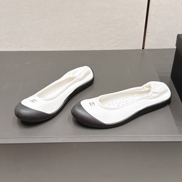 CC 26s Ballet Flat Elastic Heel Black White Suede TPU 990247