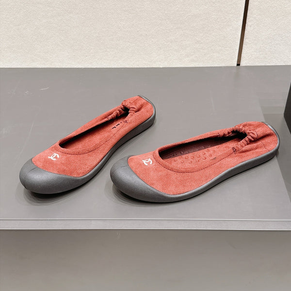 CC 26s Ballet Flat Elastic Heel Black Red Suede TPU 990248