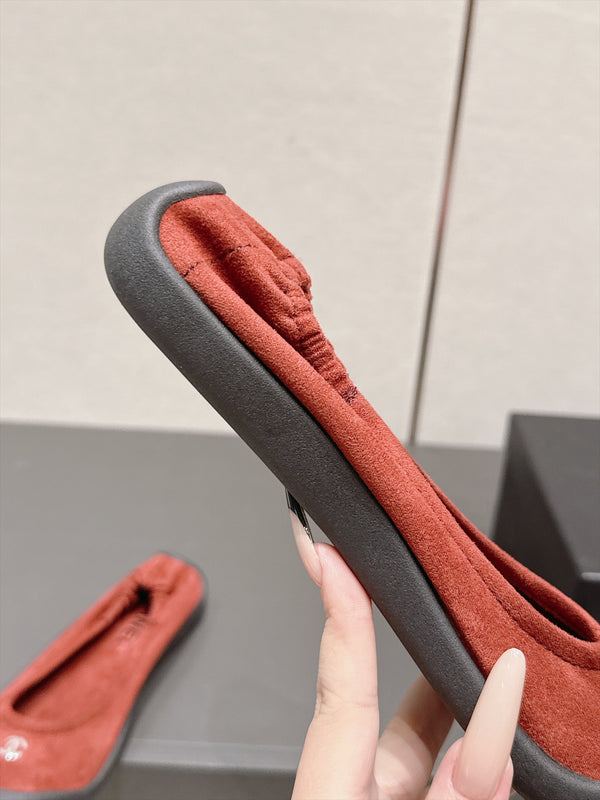 CC 26s Ballet Flat Elastic Heel Black Red Suede TPU 990248