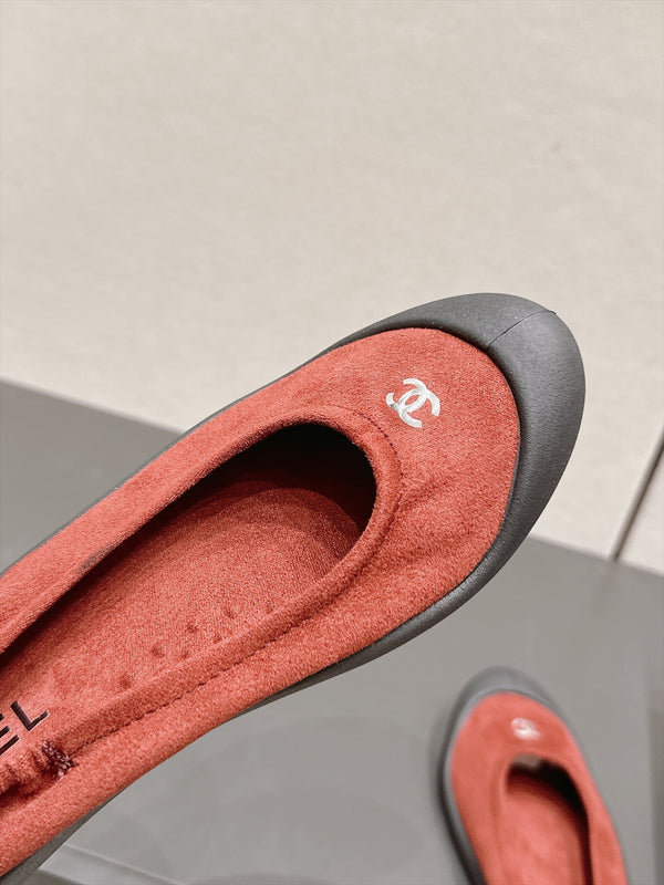 CC 26s Ballet Flat Elastic Heel Black Red Suede TPU 990248