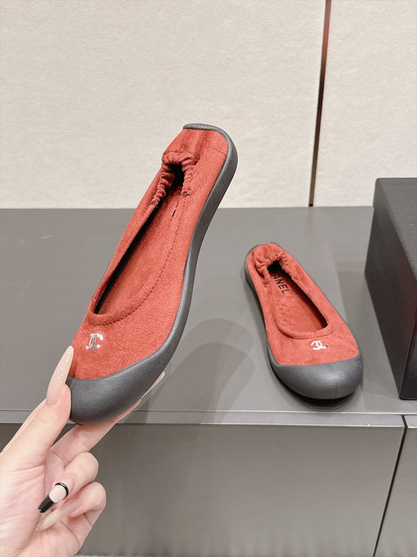 CC 26s Ballet Flat Elastic Heel Black Red Suede TPU 990248